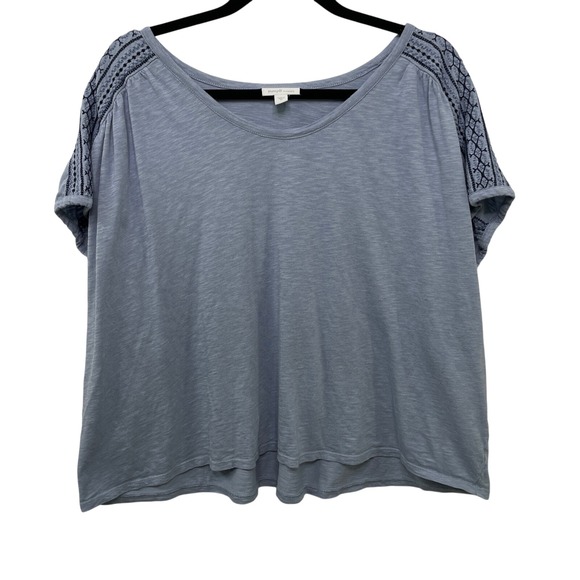 Pure Jill Elements Women 2X Blue Embroidered Short Sleeve Cotton Blend Top Boho - Picture 1 of 9
